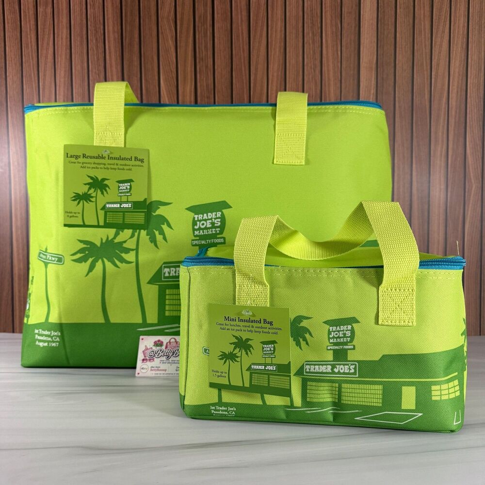 Trader Joe's LARGE & MINI Insulated LIME GREEN Bags (Brand New - Set of 2) - Picture 2 of 4